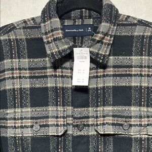 Abercrombie & Fitch Men's Checkered Shirt Jacket - Black and grey NWT medium